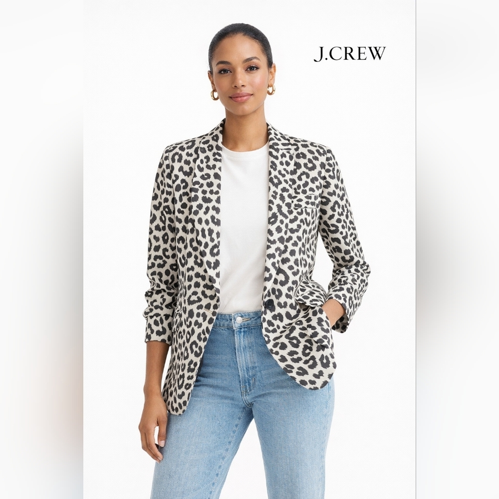 J. Crew Leopard Print Open-Front Blazer - Black & Cream
